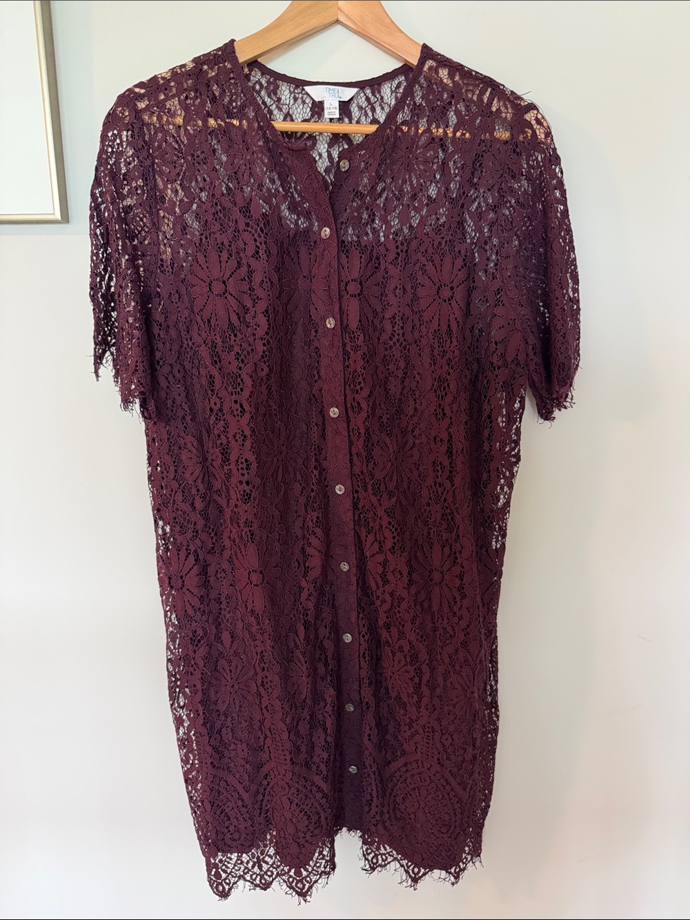 Time and Tru Burgundy Lace Button-Down Dress
